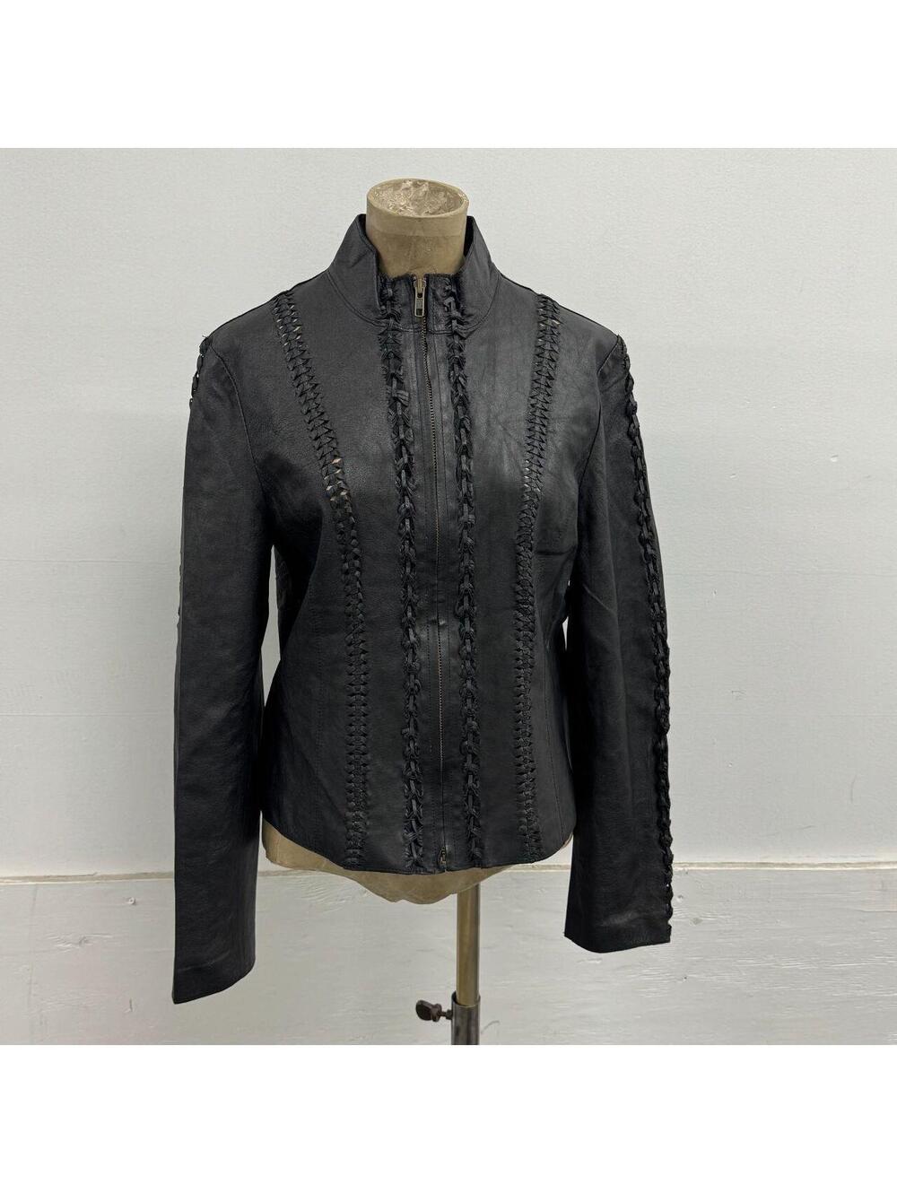 Vintage Black Braided Detail Y2K Avant Garde Leather Jacket - Picture 1 of 8